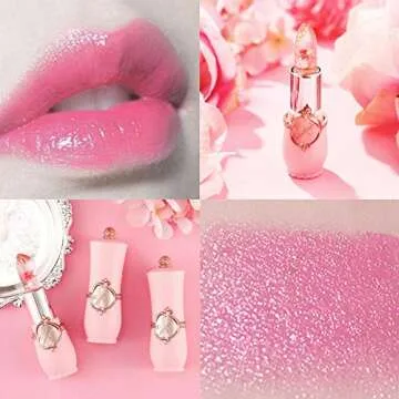 Petansy 6 Pack Crystal Jelly Flower Lipstick Set, Nutritious Temperature Change Lip Balm Long Lasting Moisturizer Lip Gloss Magic Color Change Lip Stick Set