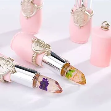 Petansy 6 Pack Crystal Jelly Flower Lipstick Set, Nutritious Temperature Change Lip Balm Long Lasting Moisturizer Lip Gloss Magic Color Change Lip Stick Set