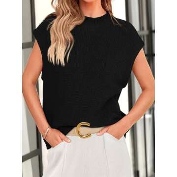 PRETTYGARDEN Womens Mock Neck Sleeveless Sweater Vest 2024 Summer Casual Fall Short Cap Sleeve Knit ...