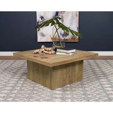 Coaster Home Furnishings Zetta Square Cocktail Living Room Coffee Table Engineered Eco-Friendly Wood Look Laminate Veneer Rustic Farmhouse Mango Brown 708068