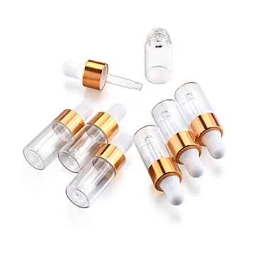 50 Pack,3ml Clear Glass Dropper Vial for Essential Oils,Empty Mini Glass Eye Dropper Bottle With Golden Aluminum Lid,Pure Glass Pipette Travel Sample Test Liquid Container-Pipette&Funnel Included