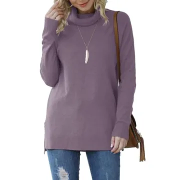 HWOKEFEIYU Turtleneck Sweater Pullover Lightweight Long Sleeve Sweaters for Women (Gray Purple,Mediu...