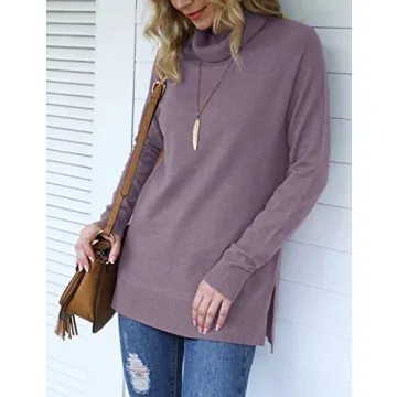 HWOKEFEIYU Turtleneck Sweater Pullover Lightweight Long Sleeve Sweaters for Women (Gray Purple,Medium)