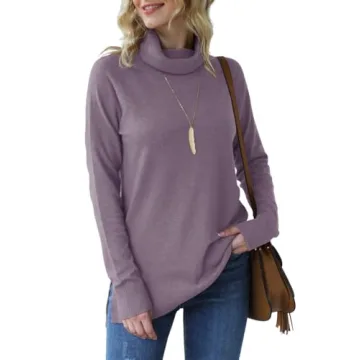 HWOKEFEIYU Turtleneck Sweater Pullover Lightweight Long Sleeve Sweaters for Women (Gray Purple,Medium)