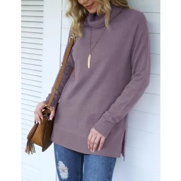 HWOKEFEIYU Turtleneck Sweater Pullover Lightweight Long Sleeve Sweaters for Women (Gray Purple,Medium)