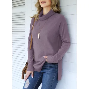 HWOKEFEIYU Turtleneck Sweater Pullover Lightweight Long Sleeve Sweaters for Women (Gray Purple,Medium)