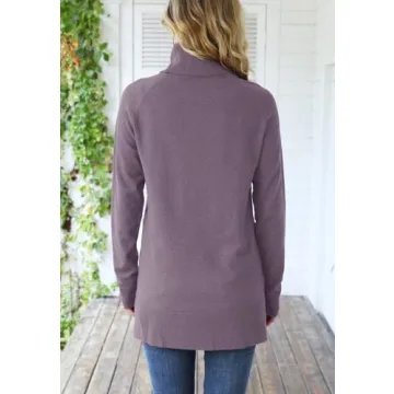 HWOKEFEIYU Turtleneck Sweater Pullover Lightweight Long Sleeve Sweaters for Women (Gray Purple,Medium)