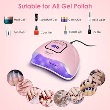 UV Gel Nail Lamp,150W UV Nail Dryer LED Light for Gel Polish-4 Timers Professional Nail Art Accessories,Curing Gel Toe Nails (Pink)