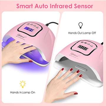 UV Gel Nail Lamp,150W UV Nail Dryer LED Light for Gel Polish-4 Timers Professional Nail Art Accessories,Curing Gel Toe Nails (Pink)