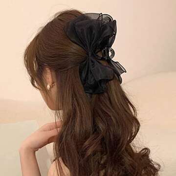 AEGYPIUS Bow Hair Claw Clip, 5.1 x 2.5 Inches Large Bow Claw Clip Bow Hair Clips, Bow Claw Clips for Women, Black Bow Claw Clip Bow Hair Claw, Hair Bow Claw Clip with Bow Hair Bow Clip for Women Girls