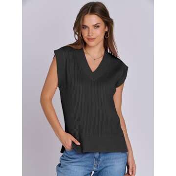 ANRABESS Womens V Neck Sweater Vest Oversized Sleeveless Tops Casual Ribbed Knit Loose 2025 Summer T...