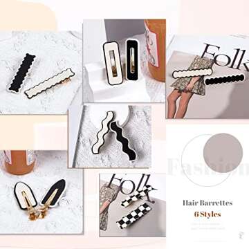 Fastat 12PCS No Bend Hair Clips Fashion Black And White Hair Clips Pretty Hair Pins For Women Hair AccessoriesAcrylic Hair Barrettes For Women With Thick Thin Hair