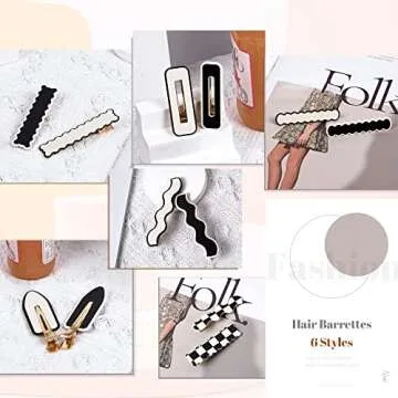 Fastat 12PCS No Bend Hair Clips Fashion Black And White Hair Clips Pretty Hair Pins For Women Hair AccessoriesAcrylic Hair Barrettes For Women With Thick Thin Hair