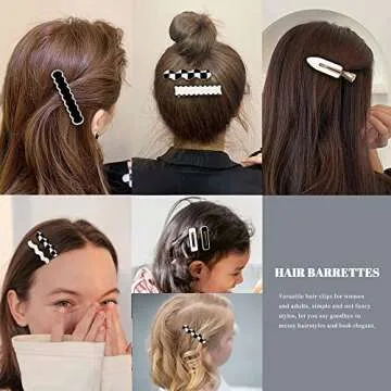 Fastat 12PCS No Bend Hair Clips Fashion Black And White Hair Clips Pretty Hair Pins For Women Hair AccessoriesAcrylic Hair Barrettes For Women With Thick Thin Hair