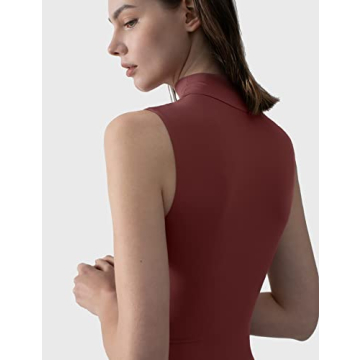 PUMIEY Mock Turtle Neck Bodysuit for Women - Merlot Medium