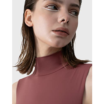 PUMIEY Mock Turtle Neck Bodysuit for Women - Merlot Medium