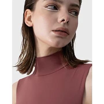 PUMIEY Mock Turtle Neck Bodysuit for Women - Merlot Medium