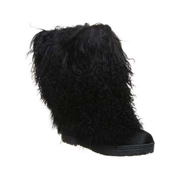 BEARPAW Women's Boetis Black Size 9 | Women's Boot Natural Fur | Women's Slip On Boot | Comfortable Winter Boot