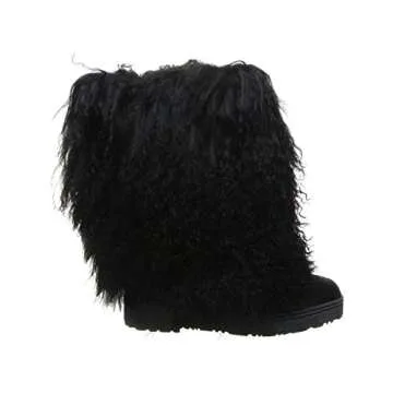 BEARPAW Women's Boetis Black Size 9 | Women's Boot Natural Fur | Women's Slip On Boot | Comfortable Winter Boot
