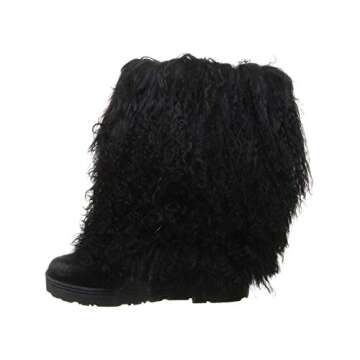 BEARPAW Women's Boetis Black Size 9 | Women's Boot Natural Fur | Women's Slip On Boot | Comfortable Winter Boot