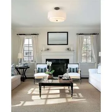 3-Light Semi Flush Mount Ceiling Light Fixture, 16" Black Drum Light Fixture with 2-Laye Fabric Shade Lamps, Modern Close to Ceiling Light for Bedroom Living Dining Room Kitchen Hallway Entryway