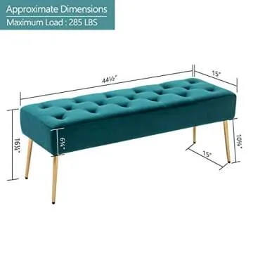 DUHOME Modern Velvet Bench Ottoman, Upholstered Bedroom Benches Footrest Stool Button-Tufted Table Bench Dining Bench with Gold Metal Base for Entryway Dining Room Living Room Bedroom, Atrovirens