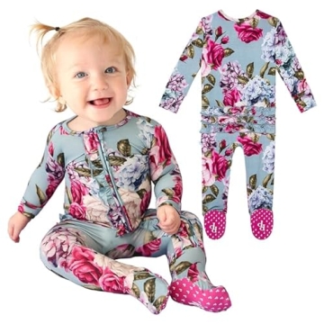 Posh Peanut Baby Girl Sleepers - Cozy Bamboo Pajamas with 2 Way Zipper & Ruffles for Newborn