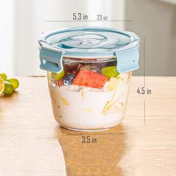 S.ROKE TTAN 4 Pack Round Glass Soup Storage Containers Set, 3 Cup Glass Food Containers With Airtight Lids, Glass Round Containers for Soup Leftover, BPA-Free, Microwave, Freezer and Dishwasher Safe