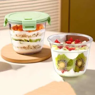 S.ROKE TTAN 4 Pack Round Glass Soup Storage Containers Set, 3 Cup Glass Food Containers With Airtight Lids, Glass Round Containers for Soup Leftover, BPA-Free, Microwave, Freezer and Dishwasher Safe