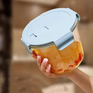 S.ROKE TTAN 4 Pack Round Glass Soup Storage Containers Set, 3 Cup Glass Food Containers With Airtight Lids, Glass Round Containers for Soup Leftover, BPA-Free, Microwave, Freezer and Dishwasher Safe