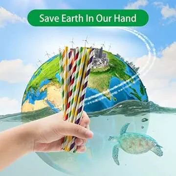 Environment Green White Paper Straws Bulk 100, Disposable Green Striped Drinking Straws with Kraft Box Packing Coktail Straws for Holiday Use Juice Patener