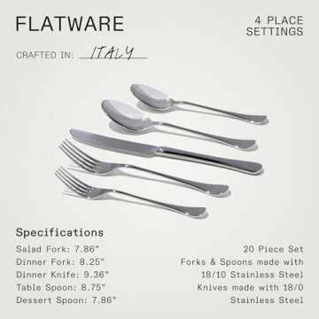 Made In Cookware - Flatware Set - 4 Place Settings (20 Piece Set) - Crafted In Italy