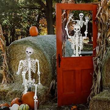5.4ft Posable Halloween Skeleton - Full Body Life Size Skeleton Bones with Movable Joints for Halloween Indoor/Outddor Decoration Spooky Scene Party Décor
