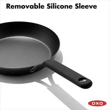OXO Obsidian Pre-Seasoned Carbon Steel, 8" Frying Pan Skillet with Removable Silicone Handle Holder, Induction, Oven Safe, 1.8 Liters, Black