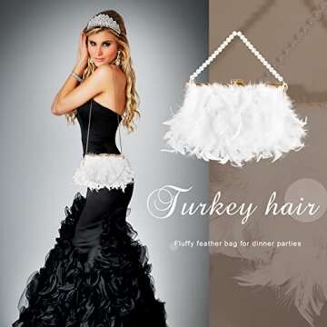 Amylove Feather Clutch Purses for Women Wedding Evening Bride Furry Purse Classy Fringe Purse Glossy Designer Purse(White)