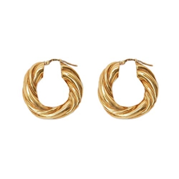 NewZenro Chunky Twist Knot Love 5mm Thick Fashion 14K Gold Plated Huggy Rope Small Hoop Earrings for...
