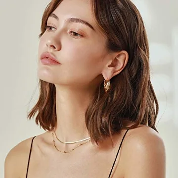 NewZenro Chunky Twist Gold Plated Huggie Earrings for Women