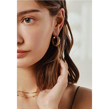 NewZenro Chunky Twist Gold Plated Huggie Earrings for Women