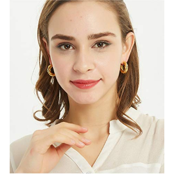 NewZenro Chunky Twist Gold Plated Huggie Earrings for Women