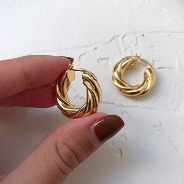 NewZenro Chunky Twist Gold Plated Huggie Earrings for Women