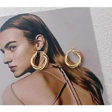 NewZenro Chunky Twist Gold Plated Huggie Earrings for Women