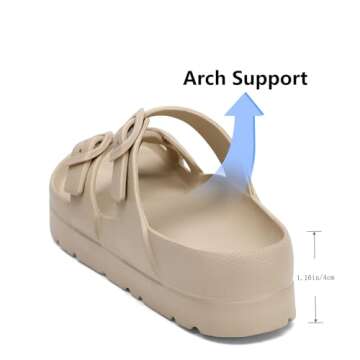 SOSOWHLTE Beige Beach Sandals for Women Comfortable Cloud Slides with Arch Support Adjustable Double...