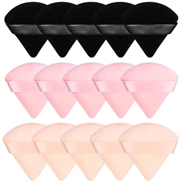 Pimoys 15 Pieces Powder Puff Face Soft Triangle Makeup Velour Puff, Beauty Sponge for Loose Powder a...