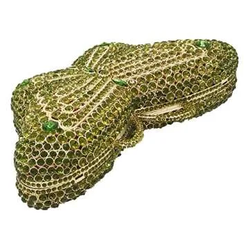 Boutique De FGG Butterfly Crystal Clutch Bags Women Evening Bag Party Rhinestone Handbags Bridal Crystal Clutch Purses,Mini,Green