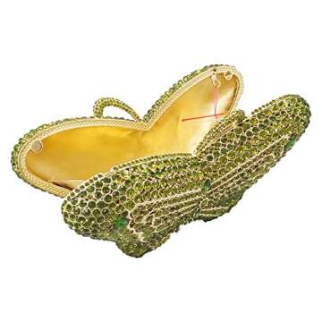 Boutique De FGG Butterfly Crystal Clutch Bags Women Evening Bag Party Rhinestone Handbags Bridal Crystal Clutch Purses,Mini,Green