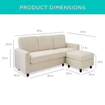 Best Choice Products Upholstered Sectional Sofa for Home, Apartment, Dorm, Bonus Room, Compact Spaces w/Chaise Lounge, 3-Seat, L-Shape Design, Reversible Ottoman Bench, 680lb Capacity - Ivory