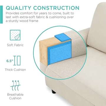 Best Choice Products Upholstered Sectional Sofa for Home, Apartment, Dorm, Bonus Room, Compact Spaces w/Chaise Lounge, 3-Seat, L-Shape Design, Reversible Ottoman Bench, 680lb Capacity - Ivory