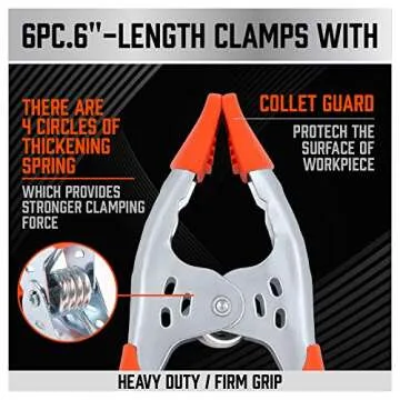 HORUSDY 6-Piece 6" inch Spring Clamp, Heavy Duty Spring Metal Spring Clamps, 2.5"-inch Jaw opening (6-Piece)