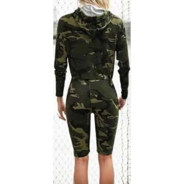 Sorrica Women's Sexy 2 Piece Jumpsuit Sportswear Camo Hoody Pants Set Tracksuit (XL, Camo)