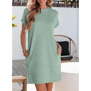 EVALESS Womens Summer Dresses 2025 Fashion Short Sleeve Plus Size Spring Mini Dress Crewneck Solid C...